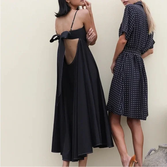 Ciao Lucia Deia Black Cotton Tie Back Midi Dress - Picture 3 of 11